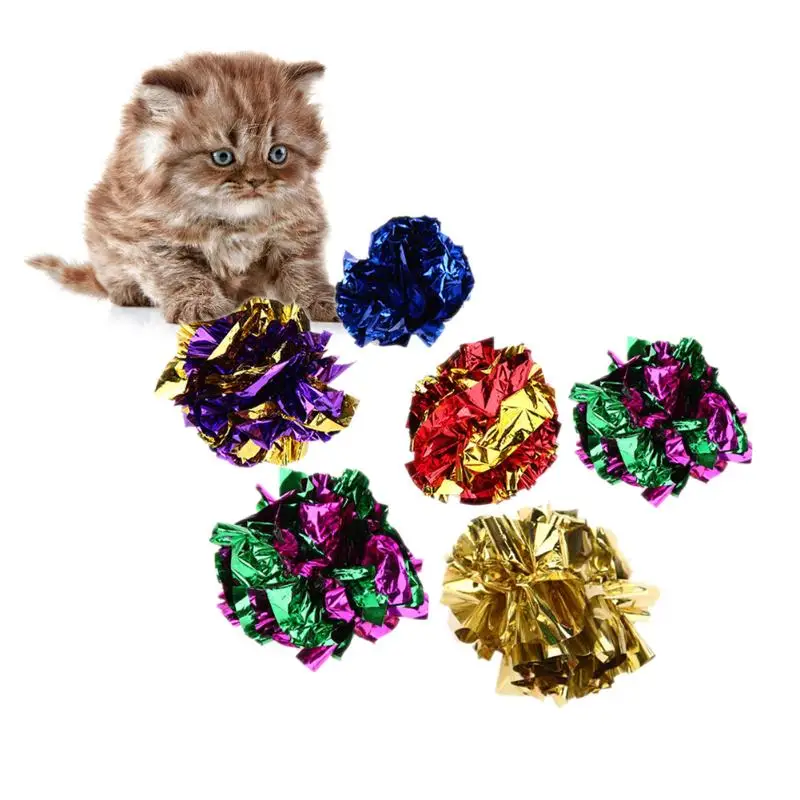 5CM Cat Toy Mylar Balls Colorful Ring Paper Shiny Crinkly Balls Cats Sound Toys for Cat Kitten