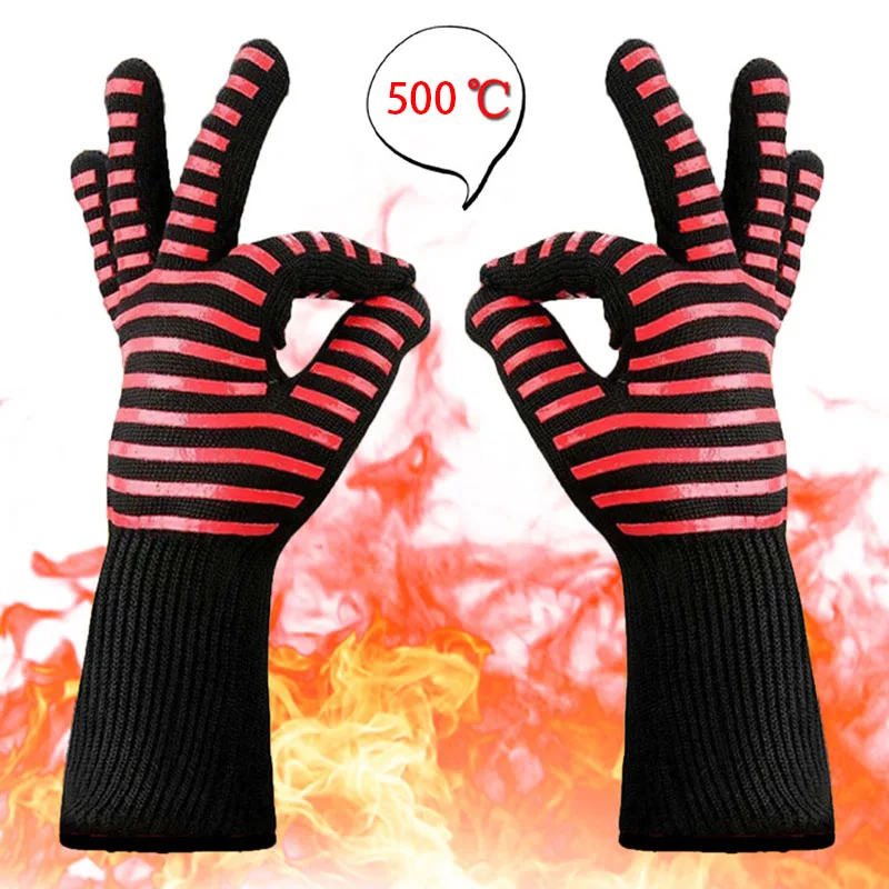 

1 Pcs Oven Mitt 500 Centigrade Instant Extreme Heat Resistant BBQ Gloves - Lining Cotton - For Cooking Baking Grilling Oven