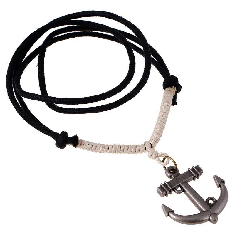 

Fashion Jewelry 2016 Leather Necklace Silver Anchor Pendant Women Casual Rope Braided Chain Female Trendy Necklaces PK-222