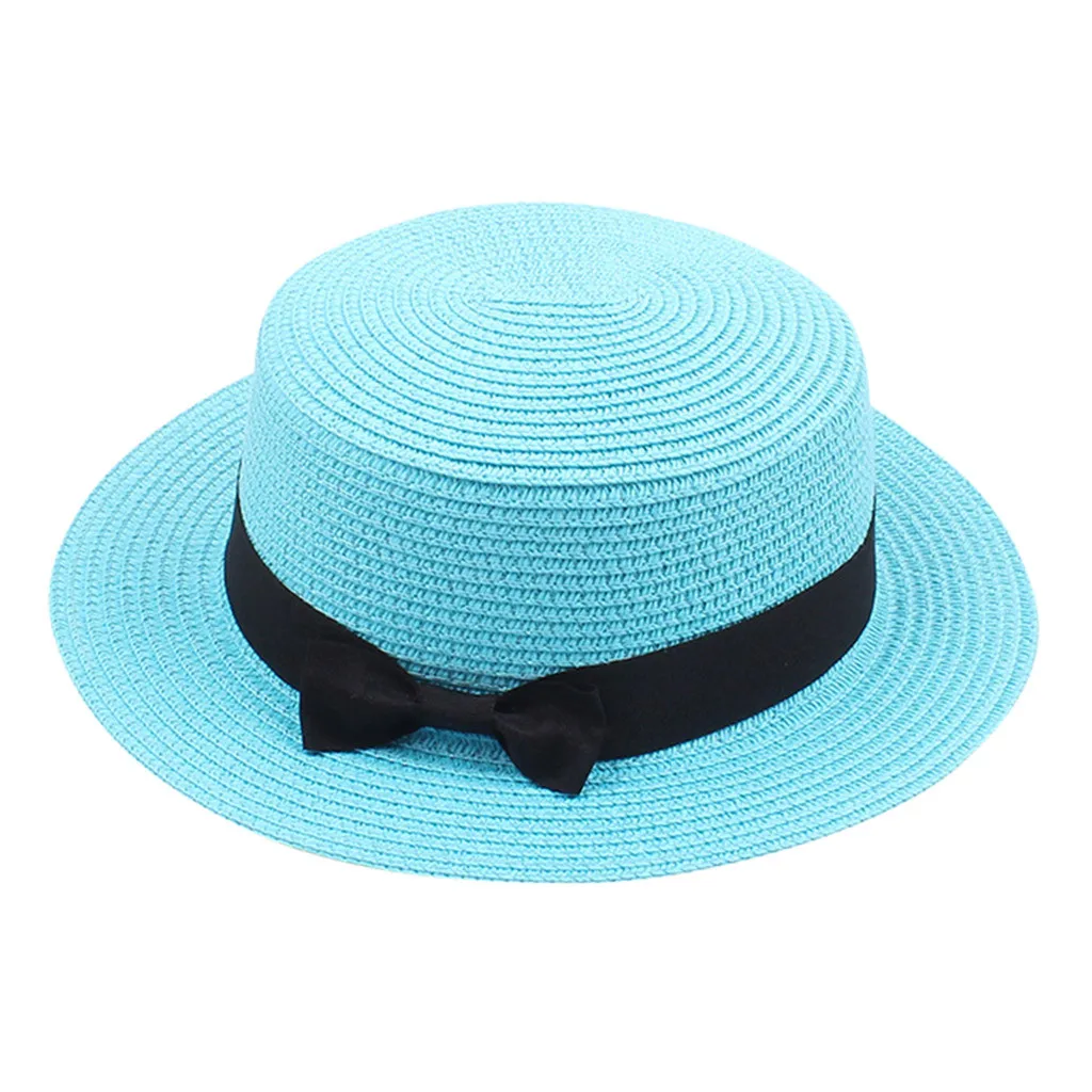 Простая дамская шляпа женская летняя Красивая однотонная модный козырек от солнца Соломенная пляжная шляпа от солнца chapeau femme ete - Цвет: Sky Blue