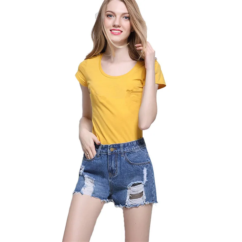 DTYNZ Fashion Summer Ladies Shorts Jeans Ripped Denim Shorts For Woman Distressed Short Jeans Mesh Patchwork