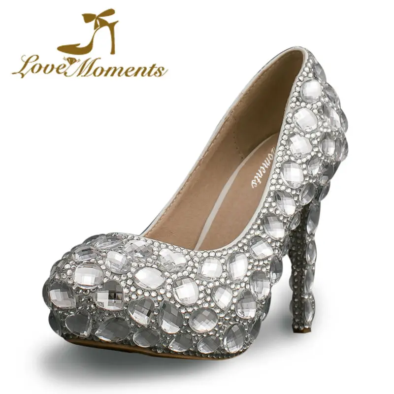 

love moments crystal rhinestone women wedding silver bridal shoes married high-heel shoes platform female diamond party pumps