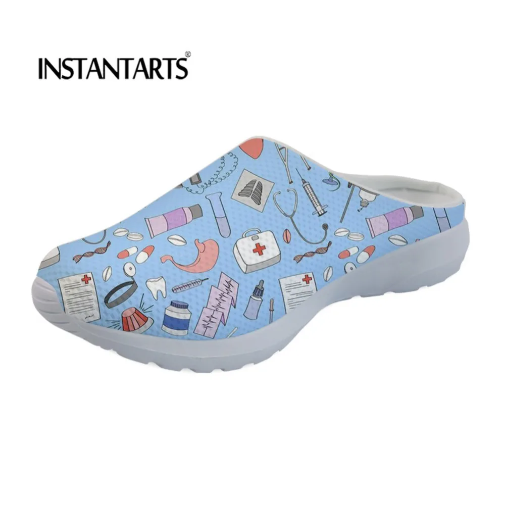 

INSTANTARTS Brand Designer Cartoon Nurse Print Women Summer Sandals Shoes Woman Flats Beach Water Slipper for Ladies Women Shoes