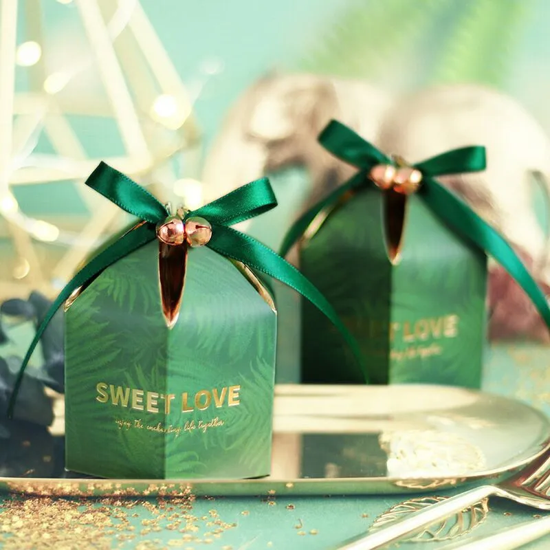 Зеленая коробка для конфет с лентой, подарочные коробки для шоколада, сувениры для гостей, свадебные сувениры и подарки, подарочные коробки для дня рождения ребенка