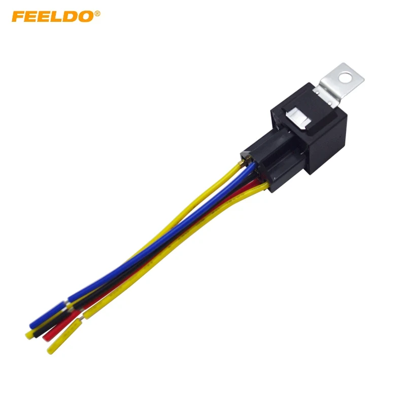 Feeldo 5pcs Car Automotive Jd1914 5 Pin 12vdc 40 30a Constant Closed Relay Controller With Wire