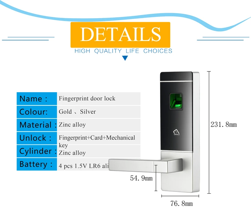 Отпечаток пальца цифровой электронный дверной замок отпечатков пальцев+ 4 карты+ 2 механических ключа умный вход для офиса и дома