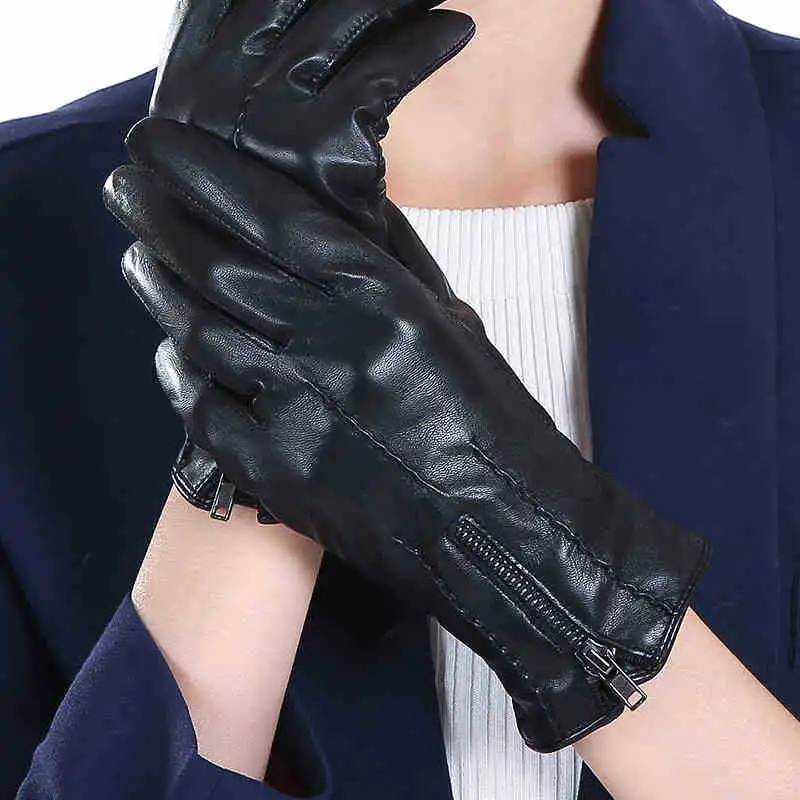 Promotional Price Imported Sheepskin Leather Ladies Gloves Winter Driving Fingers Warm Fashion Thin Style Ladies 2-5