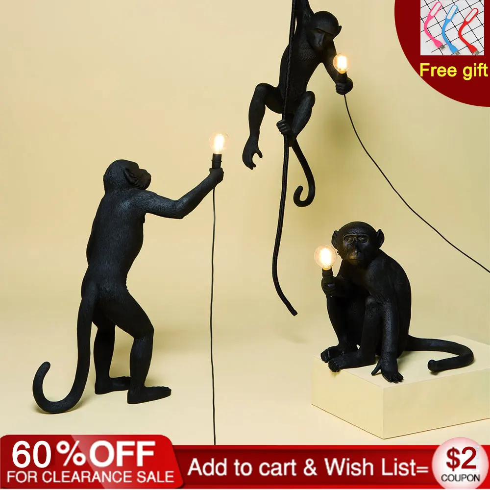 Billige Harz Affe Anhänger Lampen Hängen Wand Wohnzimmer Licht Hause Pendante glanz E27 Birne kroonluchter Luminaria Luces Decoracion