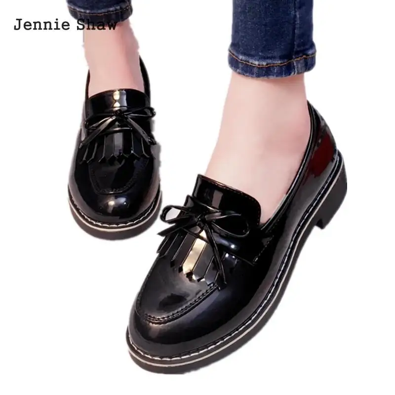 

British Style Patent Leather Shoes Female Flats Loafers Casual Solid Round Toe Shoes For Women