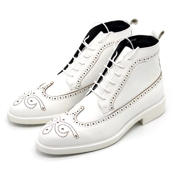 

Classic Carved White Boots Brock shoes men High top Cow leatherf Men Martin Boot Top Quality