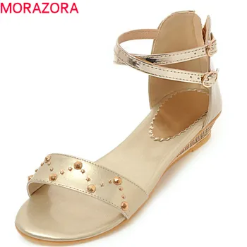 

MORAZORA 2020 high quality pu summer shoes fashion rivet casual ladies shoes buckle zipper women sandals elegant wedges shoes