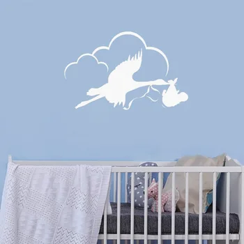 

Flying Stork Carrying Baby Vinyl Wall Stickers Decals for Nursery Room Removable Art Sticker Wallpaper Kids Home Wall Decor Z609
