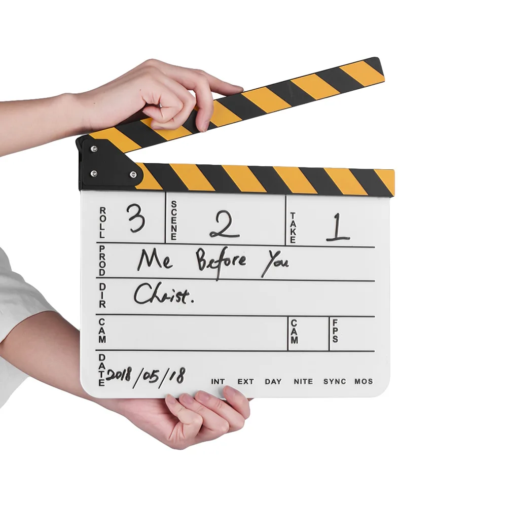 Dry Erase Acrylic Director Film Clapboard Movie TV Cut Action Scene Clapper Board Slate with