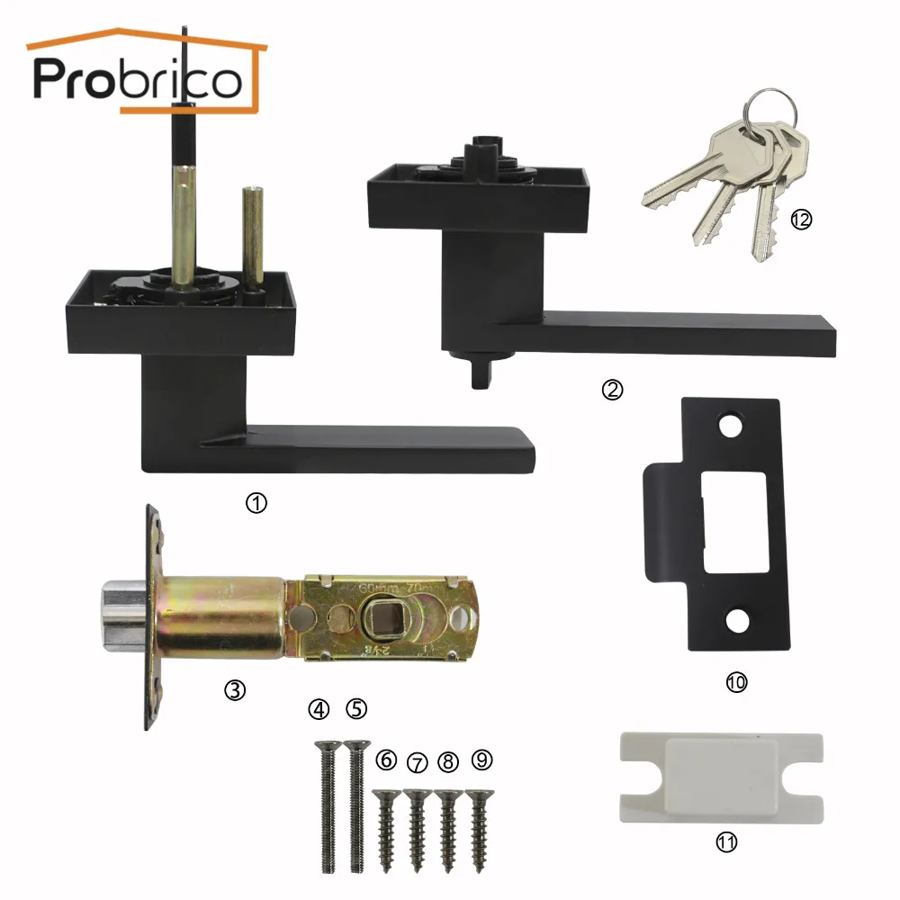 Probrico черные дверные ручки Внутренняя дверь спальни с ключом, одинаковые входные замки бесшумные дверные ручки наружные дверные ручки Фурнитура