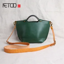 AETOO Summer handmade leather women's bag, hand-held retro literary bag, leather one-shoulder hand-held stiletto bag