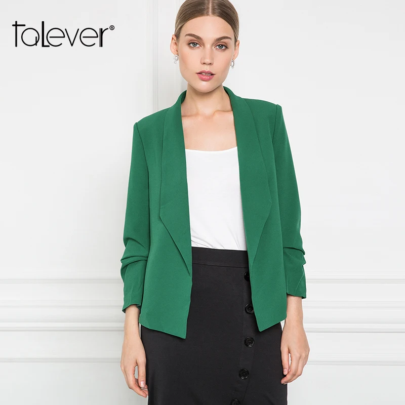 Women Solid Suit Fold Sleeved Casual Slim Blazers Female Work Wear ...