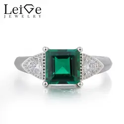 Лейдж Jewelry Обручение кольцо Изумрудное кольцо может Rock N Rose квадратным вырезом Зеленый камень 925 серебро подарки для Для женщин