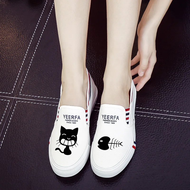 Coshome Cheese Cat Flats Canvas Shoes Chi's Sweet Home Casual Shoes Boys Girls Graffiti Painted Shallow Mouth Black Lazy Shoes (4)