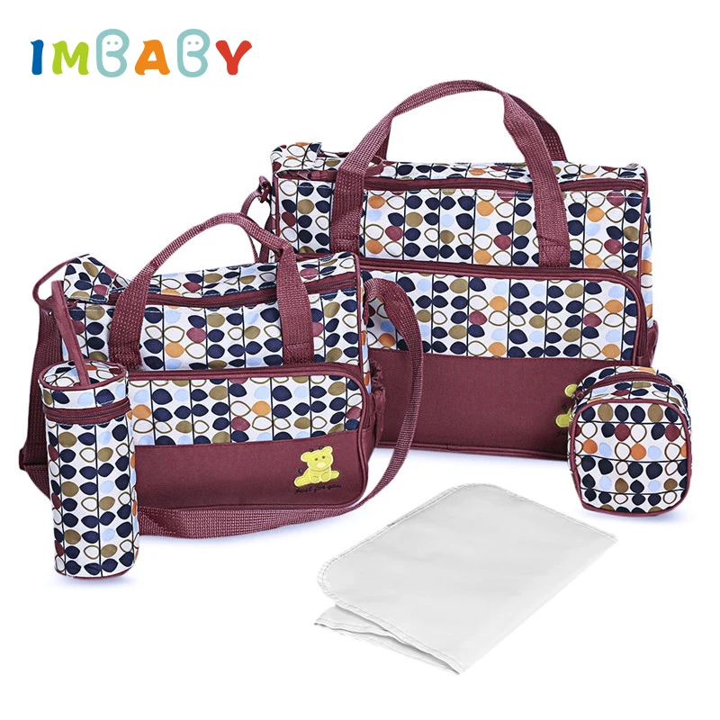

IMBABY 5pcs Diaper Bag Backpack Diaper Bags Backpack For Moms Wet Bag Large Baby Bag Backpack Maternity USB Organizer For Mom