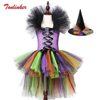 

Halloween Witch Cosplay Tulle Tutul Dress With Hat Fairy Tale Cosplay Costume For Kids Halloween Party Dress