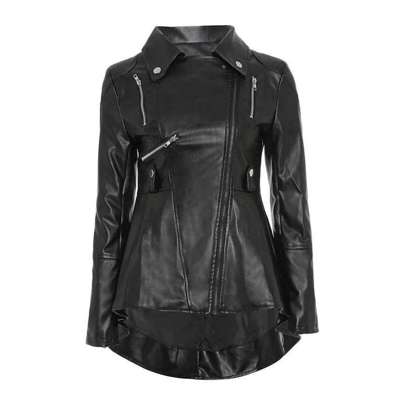 Black PU Leather Motorcycle Jacket Women Autumn Top