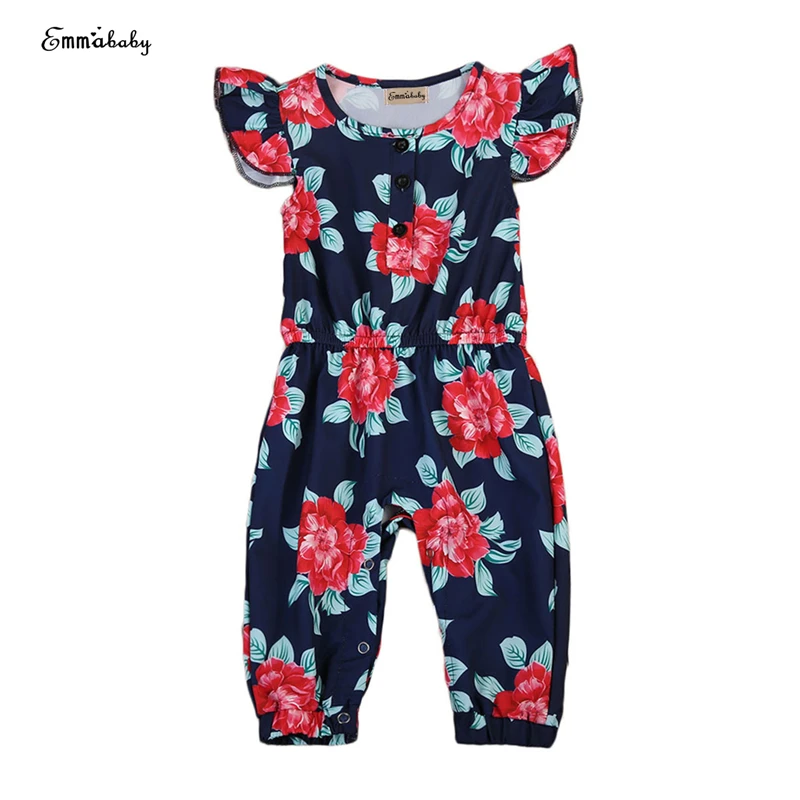 Toddler Kids Girl Floral Romper Summer Elastic Waist Ruffles Romper