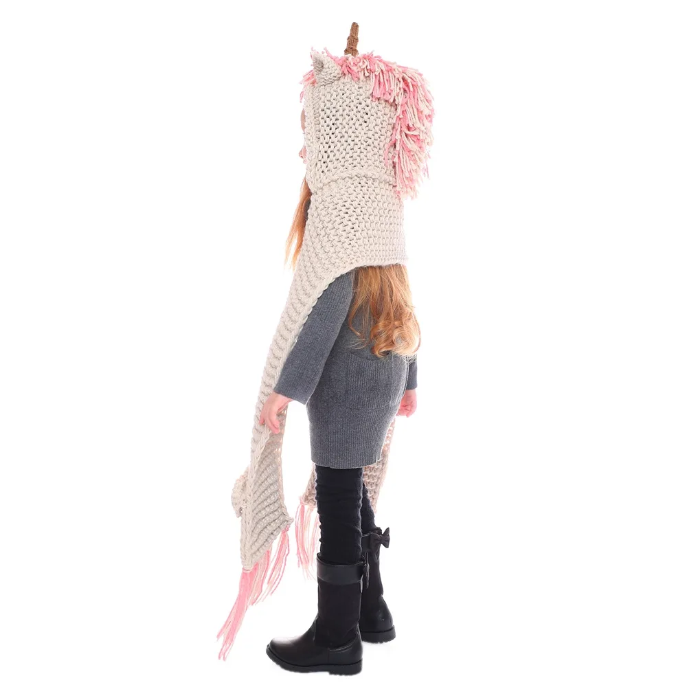 New Unicorn Animal Cartoon Cute Hat Child Warm Knit Cap Scarf Shawl Children's Cap