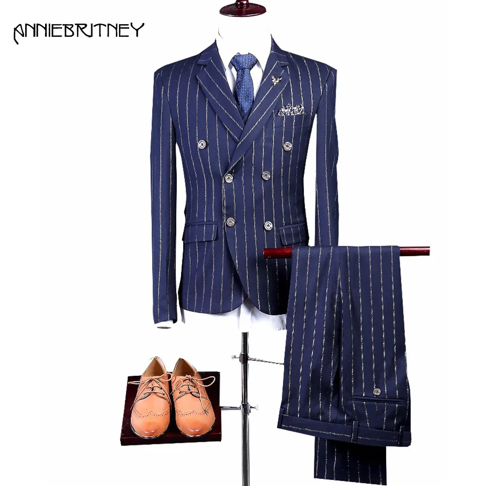 2018-New-Brand-Navy-Blue-Stripes-Men-Suit-Double-Breasted-Tuxedo-Slim-Fit-2-Piece-Jacket