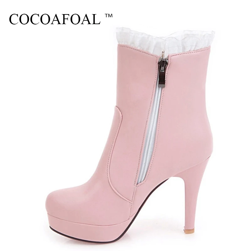 

COCOAFOAL Woman Winter Butterfly Knot Ankle Boots Plus Size 33 41 43 Black Pink Martin Boots Sexy String Bead High Heeled Shoes