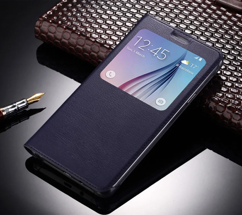 Для Samsung Galaxy A5 A3 A7 роскошный чехол с окошком для экрана кожаный флип-чехол для Galaxy A3 A5 A7 чехол Coque - Цвет: Navyblue