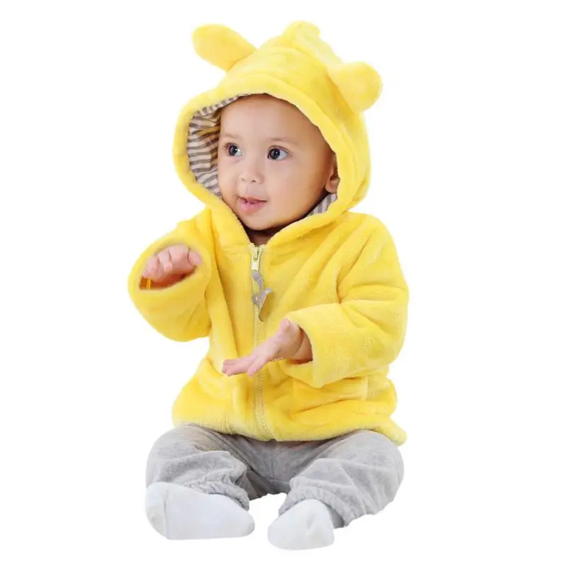 Одежда для младенцев топы для малышей от 6 до 24 месяцев, для новорожденных девочек и мальчиков, однотонные, с длинными рукавами, с капюшоном, с ушками, милая верхняя одежда, куртки, пальто