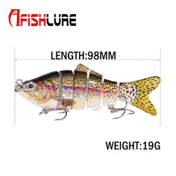 Afishlure рыболовные приманки 98 мм 19 г 3D глаз 6-сегмент реалистичные Жесткий Crankbait рыбалка Объединенная разделы Swimbait для карп Рыбалка