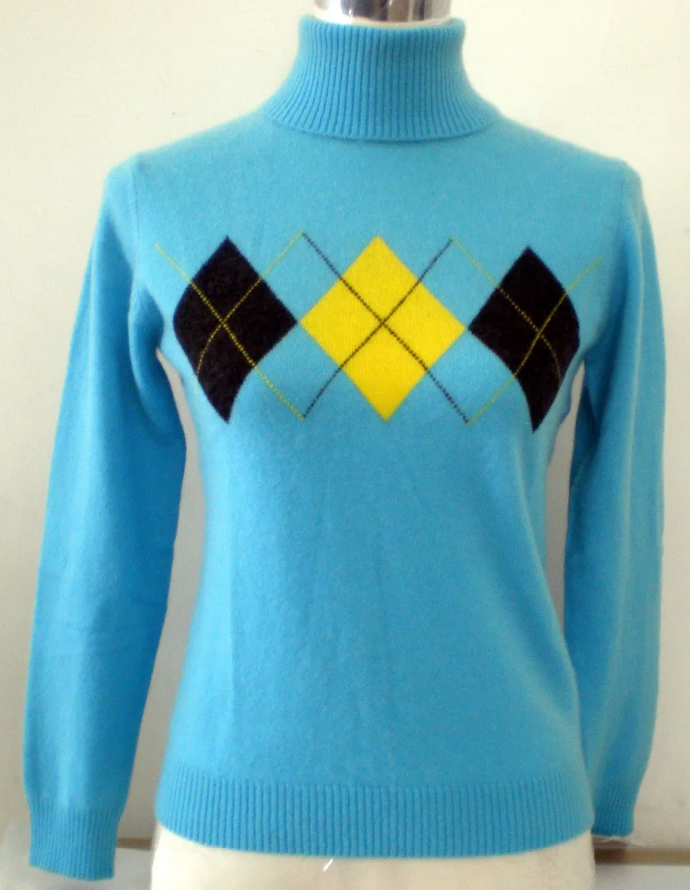 

Cashmere 100 Sweater Women Elegant Blue Argyle Pullover Turtleneck Natural Warm High Quality Stock Clearance Sale Free Shipping