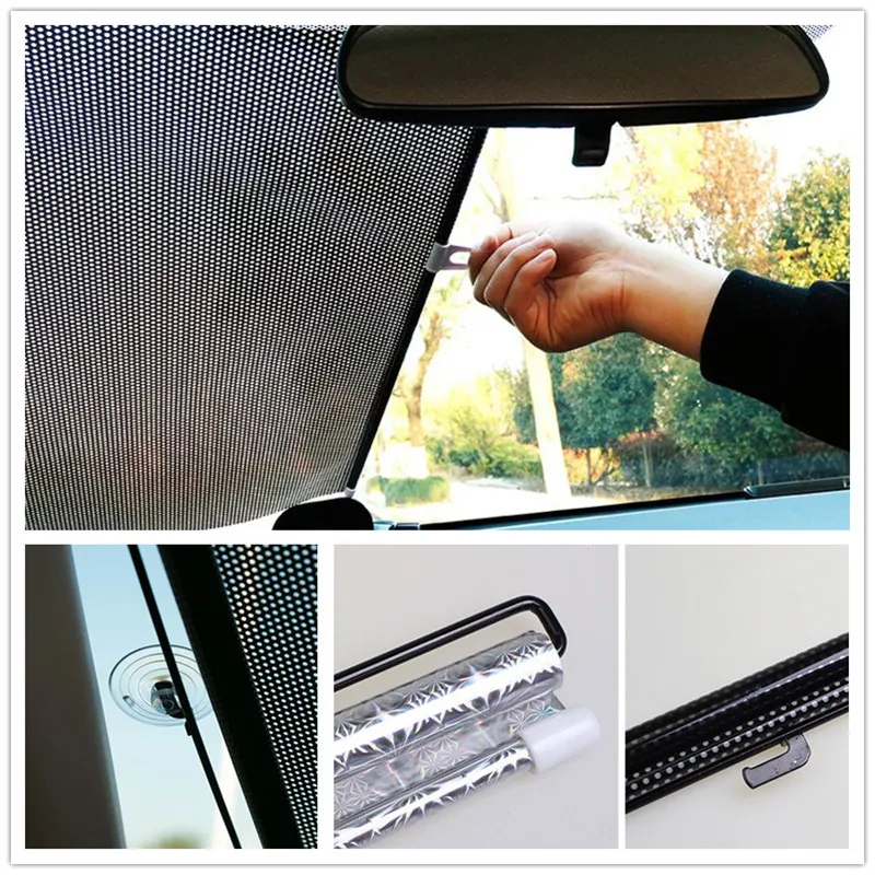 

Car Sun Shade Window Sunshade Auto Retractable Sun Block Roller Blind PVC Curtain Car Sun Visor Front Windshield Sunshade