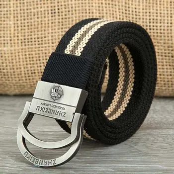 

Hot-selling mens double-ring buckle strap canvas male outside casual pants belt knitted belt