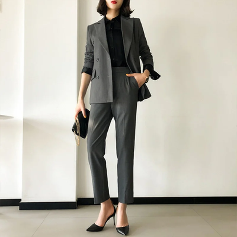 

High-end suit suit casual temperament simple fashion slim nine pants British professional women's suit two-piece suit TB190524