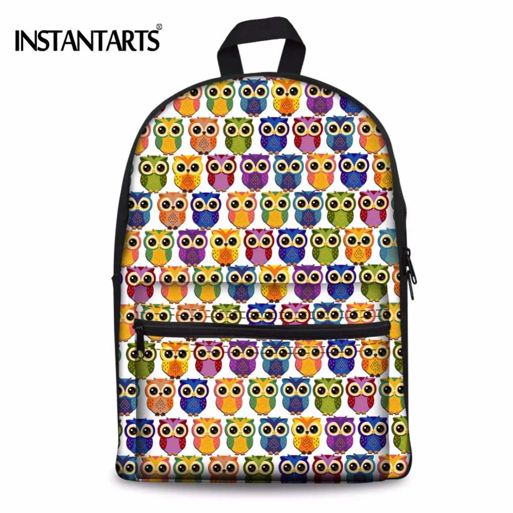 INSTANTARTS Cartoon Owl Printing Women Canvas Backpacks Middle School Student Shoulder Bag Laptop Rucksacks for Teenagers