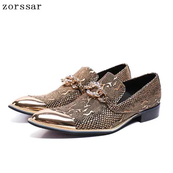 

{Zorssar} Gold Men Formal Shoes Fashion metal toe Suede Oxford Shoes For Men Dress Shoes Business Wedding Party shoes Size 46