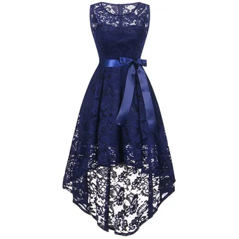 

Girls' new lace round necklaces sleeveless dress tail petals embroidered evening dress teenage beauty pageant dress vestidos