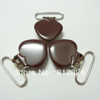 

25pcs 1'' 25mm #MD5 Brown Enamel Heart Shape Pacifier Clips