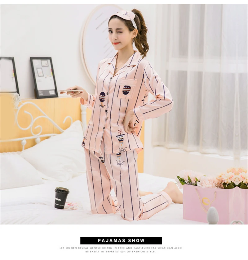 Rugod 2018 Новое поступление Повседневное корейский стиль Для женщин пижамы отложной воротник женские пижамы Теплый комплект из двух