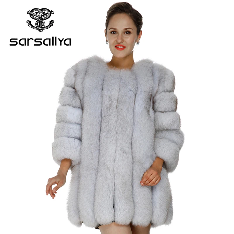 SARSALLYA 2016 novo comprimento da moda 75 cm real casaco de pele de raposa naturais casacos de pele mink coats mulheres reais fur jaqueta casaco de pele verdadeira