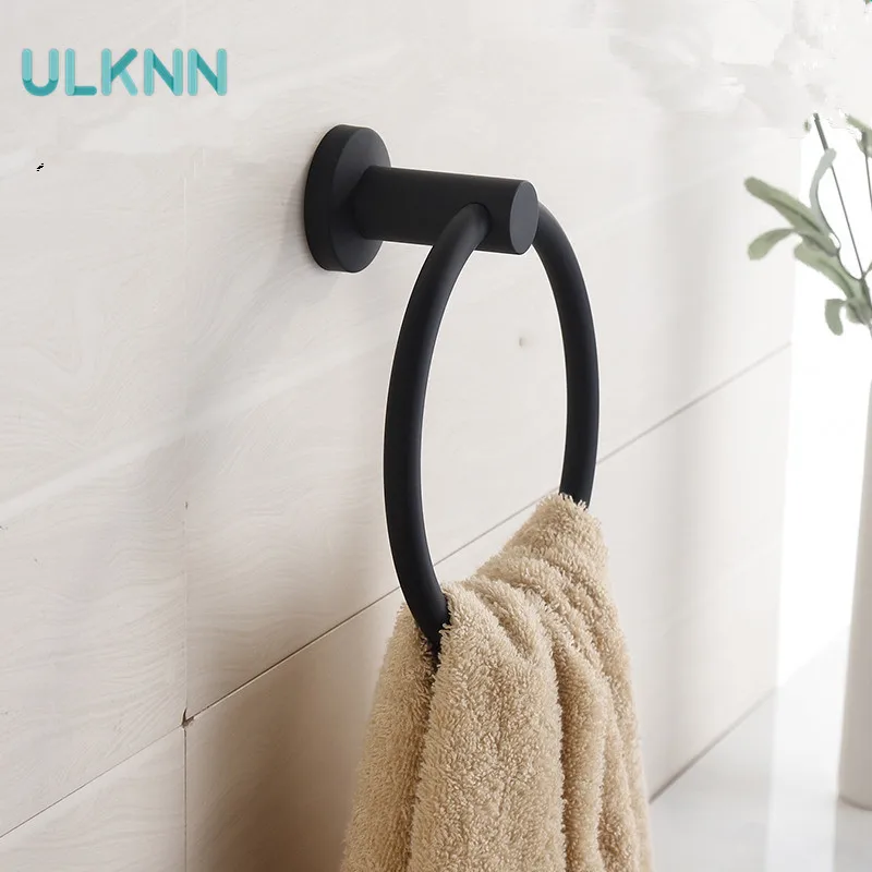 

Pure Black 304 Stainless Steel Towel Ring Simple European Style Towel Hanger DIY Rubber Storage Towel Bar