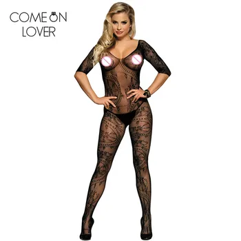 

Comeonlover 2018 Newest Floral print breathable bodystocking sexy lingerie half sleeve erotic costume crotchless body HL3031