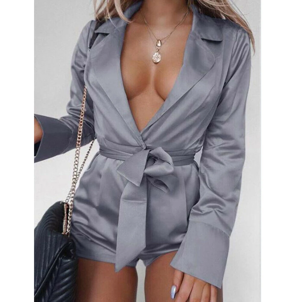 Plus Size Summer Chiffon Bodysuit Women Harajuku Long Sleeve Deep V-Neck Blouse Playsuit Bow Lace Up Rompers Jumpsuit Overalls | Женская