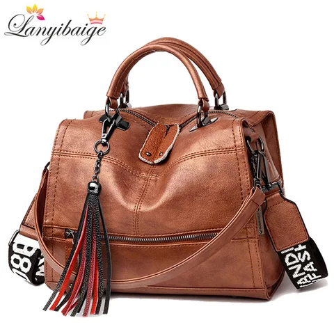 Bolsas de Ombro Alça de Alta Retro Feminina Largo Qualidade Couro Senhoras Marca Borla Luxo Crossbody Bolsas