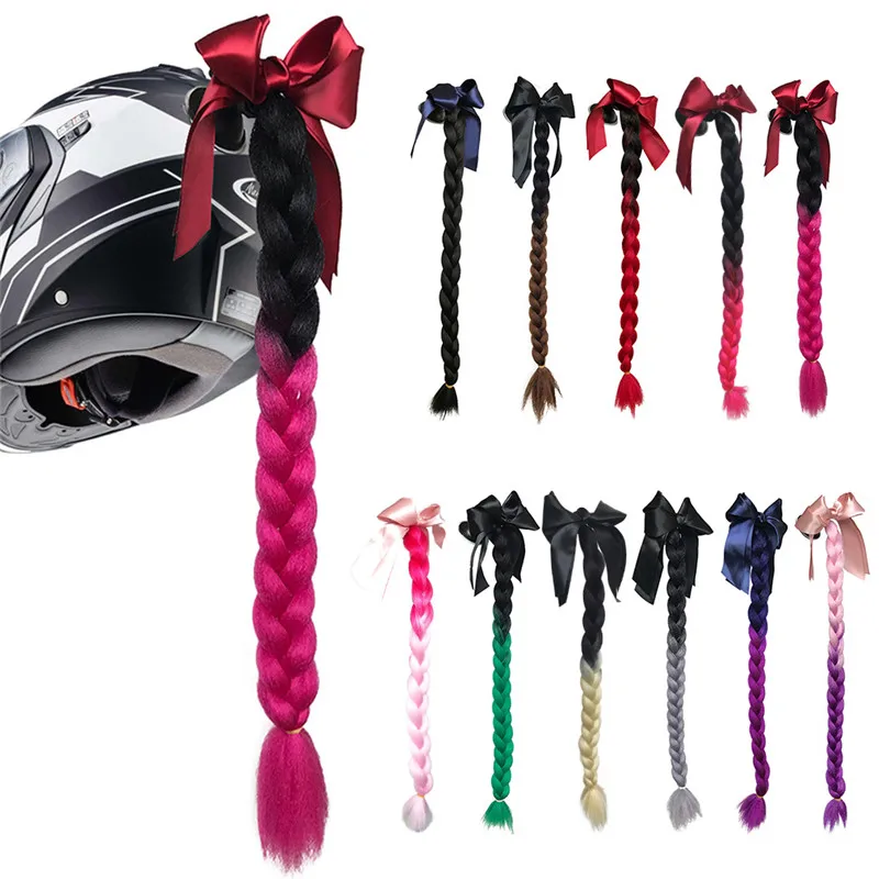 

New Motorcycle Helmet Braids Woman Braids Wig For Motorbike Helmets 11 Colors Twist Dual Pigtail Ponytail With Sucker Bow