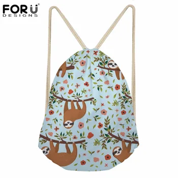 

FORUDESIGNS School Bag Cute Sloth Floral Pattern Kids Mini Drawstring School Bags for Baby Girls Casual Storage Book Bag Mochila