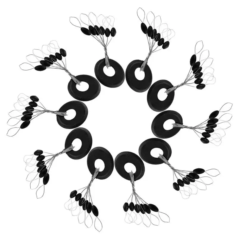 

6 in 1 Black Rubber Oval Stopper Fishing Bobber Float Accessories 10PCS/SET