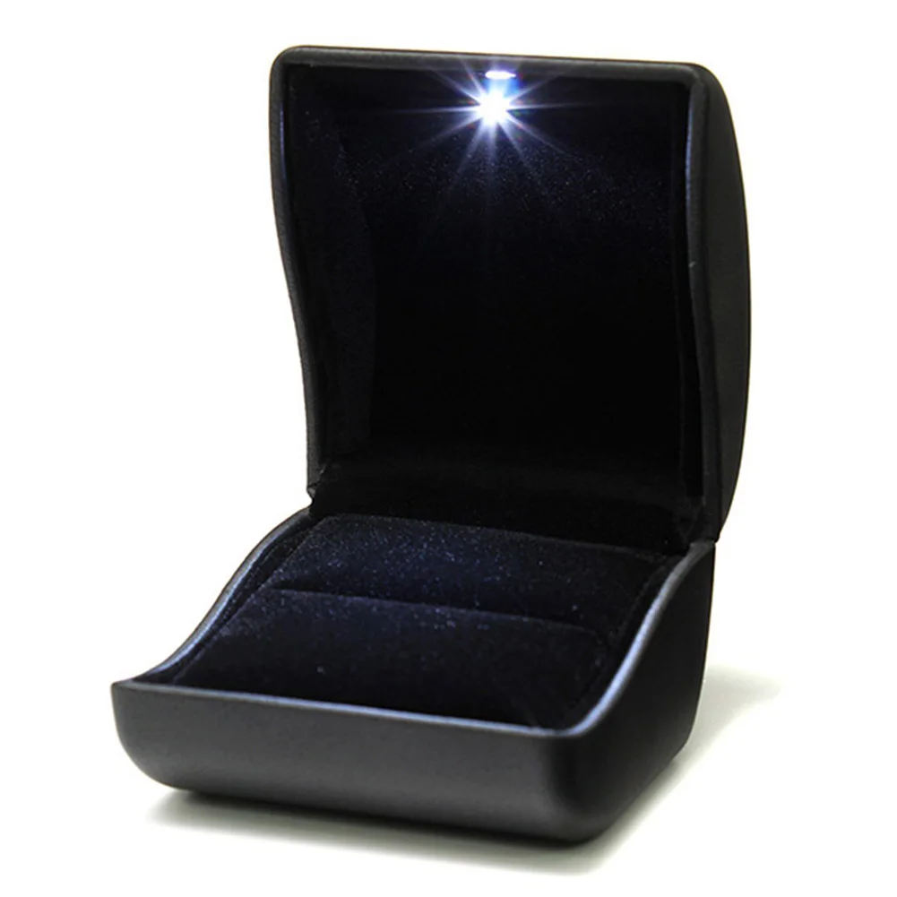 

Deluxe Black PU Leather LED Lighted Engagement Proposal Ring Box Jewelry Gift Box Case Novelty Gift FG